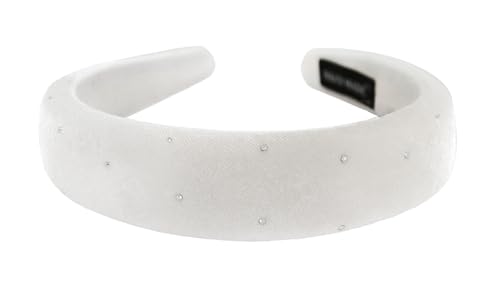 axy Gepolsterter Haarreif aus Samt mit Strasssteinen Damen Stirnband Haarschmuck Haarreifen Hairband HRK10A (Weiss, breit) von axy