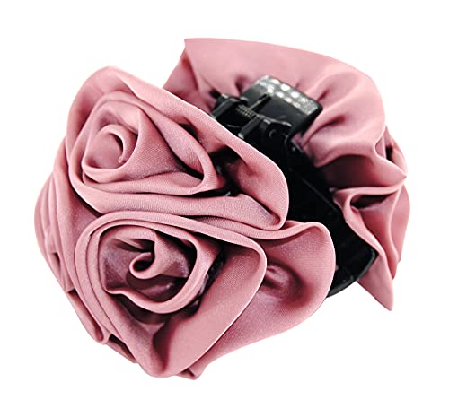 axy Haarkrallen mit 6 Satinrosen Wunderschön Blumen Haarklammer Klaue Clips Haarspangen Haargreifer Haar-Accessoires für Frauen Damen Mädchen (Altrosa) von axy