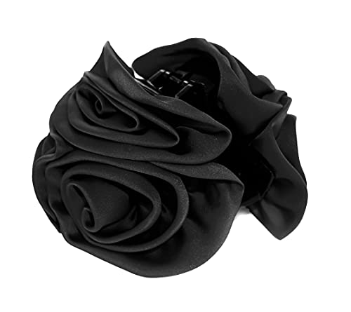 axy Haarkrallen mit 6 Satinrosen Wunderschön Blumen Haarklammer Klaue Clips Haarspangen Haargreifer Haar-Accessoires für Frauen Damen Mädchen (Schwarz) von axy