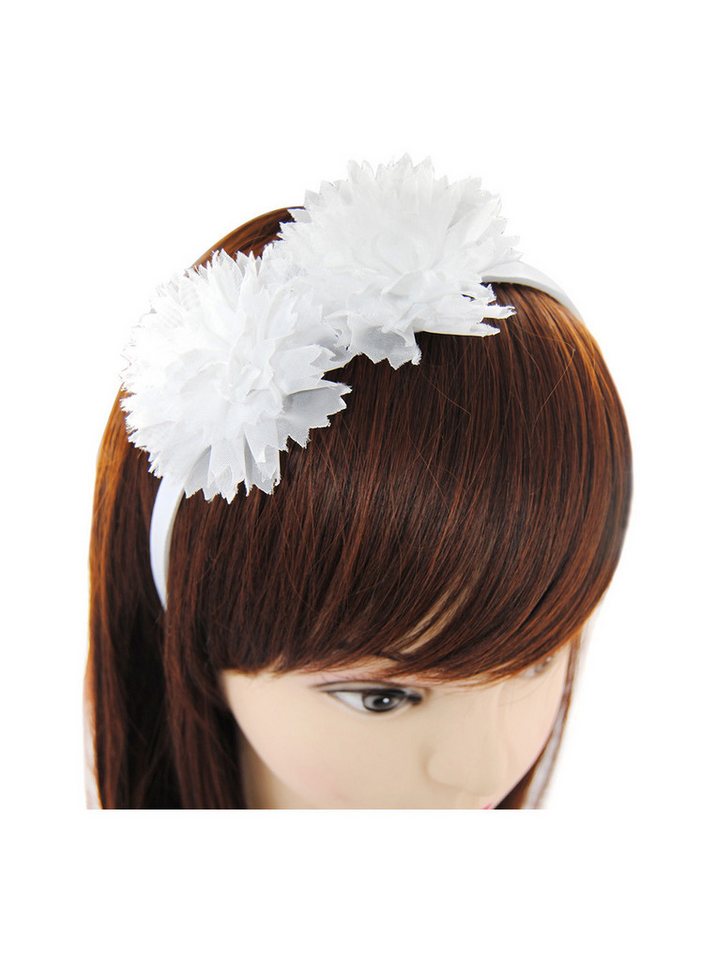 axy Haarreif Blumen Haarreif zur Kommunion in Weiss, Kinder Haarschmuck Haarreif mit Stoffblumen von axy