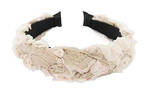 axy Haarreif mit Blumenkranz Look Wunderschön Vintage Look zur Hochzeit Stirnband Haarschmuck Damen Haarreifen HRBLU1 (Beige) von axy