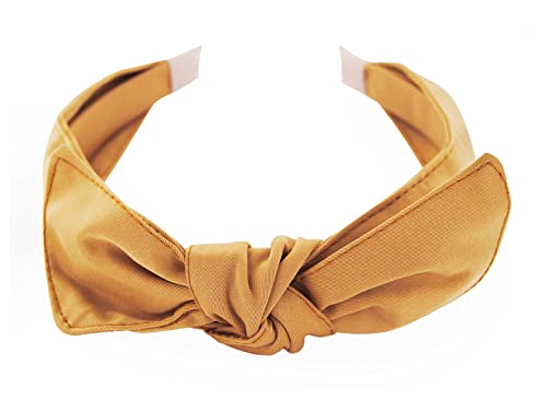 axy Haarreif mit Schleife 13 cm x 4,5 cm aus Glanz Stoff, Damen Haarband Vintage Hairband Stirnband Haarreifen HRS1B (Beigebraun) von axy