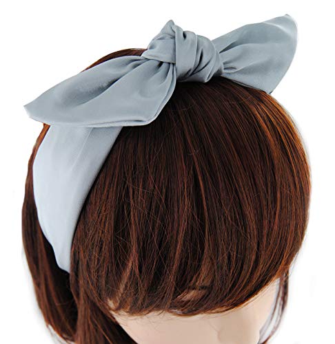 axy Haarreif mit Schleife aus Satin, Haarband Vintage Damen Hairband Stirnband Haarreifen HRS1 (Grau) von axy