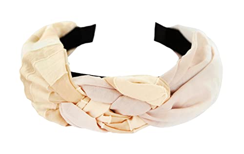 axy Haarreif mit zwei unterschiedliche Stoffe und Zopfdetail - Wunderschön Vintage Look Stirnband Haarschmuck Damen Haarreifen HRZO1 (Beige) von axy