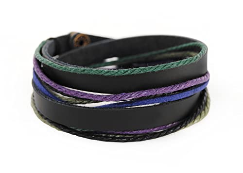 axy Herren Armband Wickelarmband Lederarmband Leder Herrenarmband Herren Damen, aus Echtleder und Baumwolle Surferarmband (M7 - Schwarz) von axy