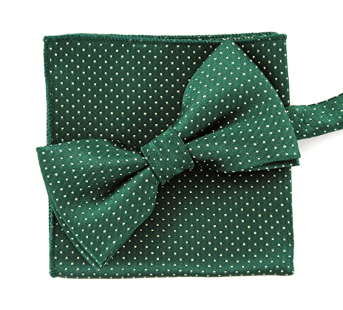 axy Herren Fliege mit Einstecktuch als Set zum Anzug, bereits vorgebunden, Schleife Konfirmation verstellbar (Grün gepunktet) von axy