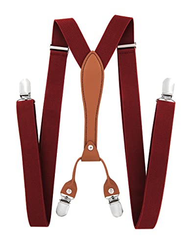 axy Herren Hosenträger breit 2,5 cm mit 4 Starken Clips X-Form und Damen PU25 (Weinrot) von axy