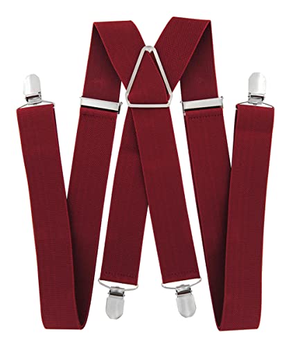 axy Hosenträger für Herren breit 3,5 cm in X-Form mit 4 Hosenträger Clips extra stark längenverstellbar 35mm (Weinrot) von axy