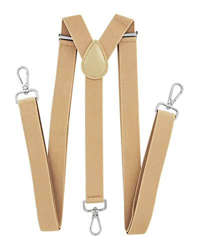 axy Herren Hosenträger mit 3 robusten Karabiner Verschluss 2,5 cm breit Y-Form stufenlos verstellbar (Beige) von axy