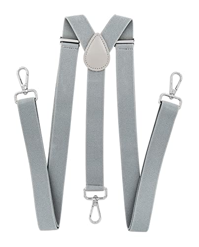 axy Herren Hosenträger mit 3 robusten Karabiner Verschluss 2,5 cm breit Y-Form stufenlos verstellbar (Grau) von axy