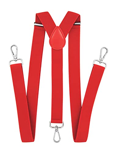 axy Herren Hosenträger mit 3 robusten Karabiner Verschluss 2,5 cm breit Y-Form stufenlos verstellbar (Rot) von axy