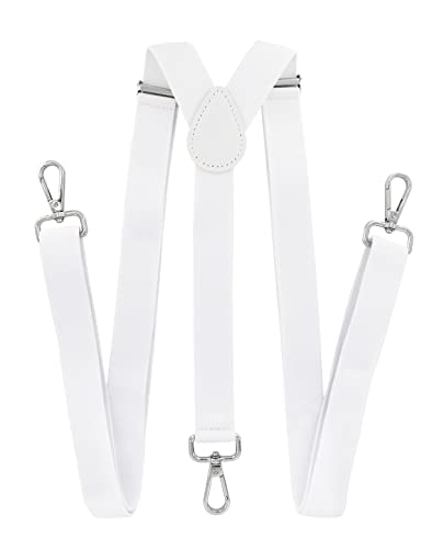 axy Herren Hosenträger mit 3 robusten Karabiner Verschluss 2,5 cm breit Y-Form stufenlos verstellbar (Weiss) von axy