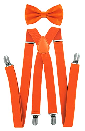 axy Herren Hosenträger mit Fliege - 4 Starken Clips X-Form (Orange (Hosenträger Breit 2,5cm)) von axy