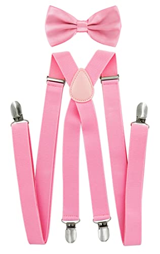 axy Herren Hosenträger mit Fliege - 4 Starken Clips X-Form (Pink (Hosenträger Breit 2,5cm)) von axy