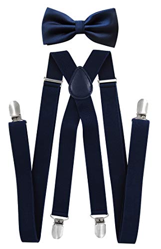 axy Herren X-Form Hosenträger mit Hochweritge Fliege - bereits gebunden, 4 Starken Clips HFL1A (Schwarzblau (Hosenträger Breit 2,5cm)) von axy