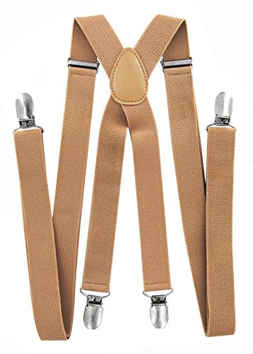 axy Hochwertige Herren Hosenträger breit 2,5 cm mit 4 Starken Clips X-Form und Damen (Beige) von axy