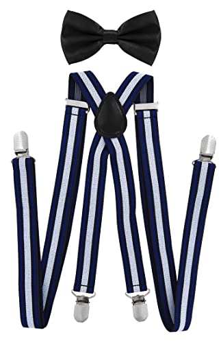 axy Hochwertige Herren Hosenträger mit Fliege - 4 Starken Clips X-Form (Modell 7 (Hosenträger Breit 2,5cm)+Schwarze Fliege) von axy