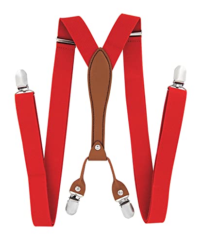 axy Hochwertige X-Form Herren Hosenträger breit 2,5 cm mit 4 Starken Clips HT25-2 (Rot) von axy