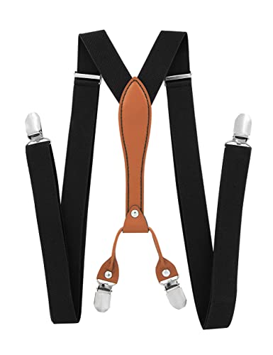 axy Hochwertige X-Form Herren Hosenträger breit 2,5 cm mit PU Leder und 4 Starken Clips HT25-2 (Schwarz) von axy