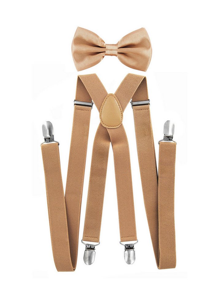 axy Hosenträger Herren Hosenträger mit Fliege Set (2-St., 2er Set) 4 Stabile Clips X-Form 2,5cm Breit verstellbar und elastisch von axy