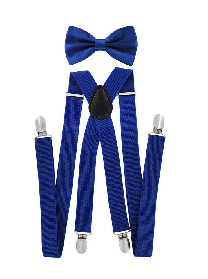 axy Hosenträger Herren Hosenträger mit Fliege Set (2-St., 2er Set) 4 Stabile Clips X-Form 2,5cm Breit verstellbar und elastisch von axy