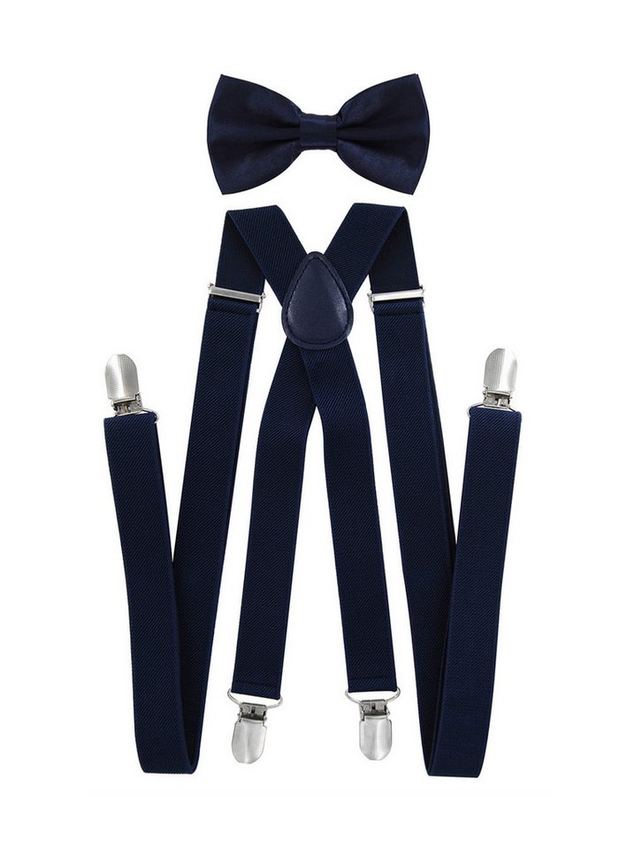 axy Hosenträger Herren Hosenträger mit Fliege Set (2-St., 2er Set) 4 Stabile Clips X-Form 2,5cm Breit verstellbar und elastisch von axy