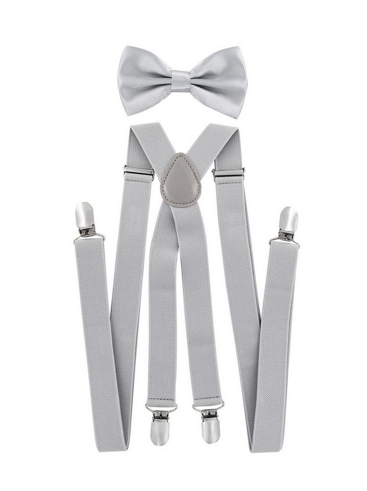axy Hosenträger Herren Hosenträger mit Fliege Set (2-St., 2er Set) 4 Stabile Clips X-Form 2,5cm Breit verstellbar und elastisch von axy