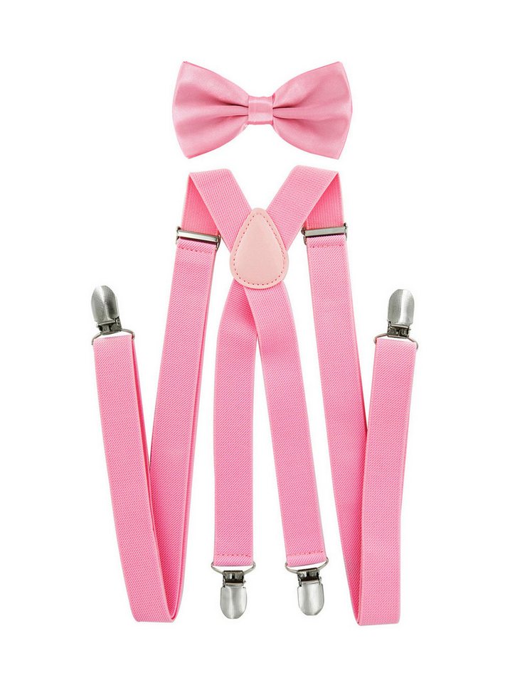 axy Hosenträger Herren Hosenträger mit Fliege Set (2-St., 2er Set) 4 Stabile Clips X-Form 2,5cm Breit verstellbar und elastisch von axy