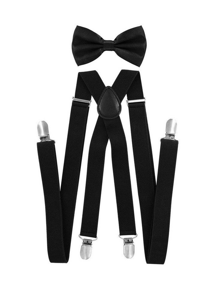 axy Hosenträger Herren Hosenträger mit Fliege Set (2-St., 2er Set) 4 Stabile Clips X-Form 2,5cm Breit verstellbar und elastisch von axy