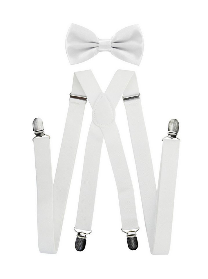 axy Hosenträger Herren Hosenträger mit Fliege Set (2-St., 2er Set) 4 Stabile Clips X-Form 2,5cm Breit verstellbar und elastisch von axy