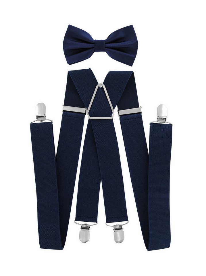 axy Hosenträger Herren Hosenträger mit Fliege Set 3,5cm Breit (2-St., 2er Set) 4 Stabile Clips X-Form, verstellbar und elastisch 120cm Lang von axy