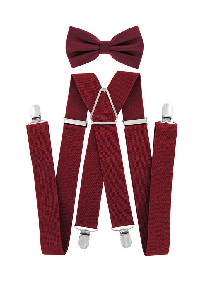 axy Hosenträger Herren Hosenträger mit Fliege Set 3,5cm Breit (2-St., 2er Set) 4 Stabile Clips X-Form, verstellbar und elastisch 120cm Lang von axy