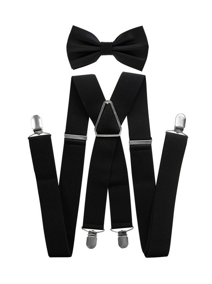 axy Hosenträger Herren Hosenträger mit Fliege Set 3,5cm Breit (2-St., 2er Set) 4 Stabile Clips X-Form, verstellbar und elastisch 120cm Lang von axy