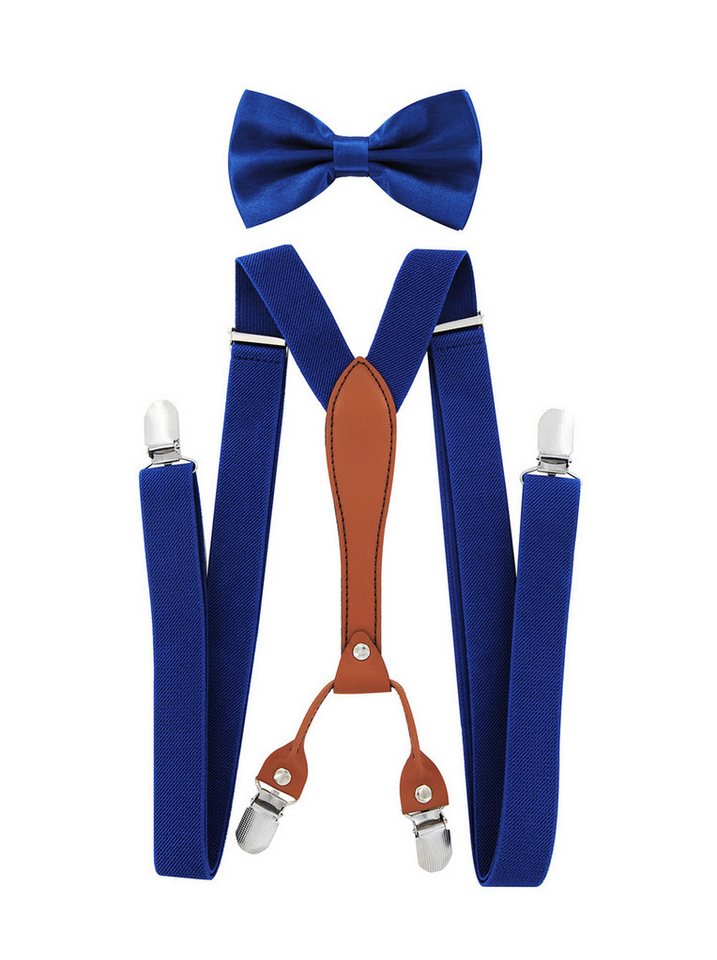 axy Hosenträger Herren Hosenträger mit Fliege Set 4 Stabile Clips X-Form (2-St., 2er Set) 2,5cm Breit verstellbar und elastisch, 120cm Lang von axy