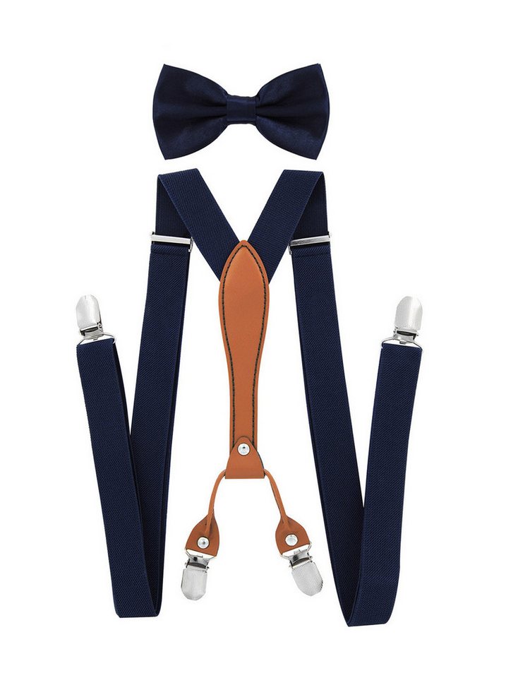 axy Hosenträger Herren Hosenträger mit Fliege Set 4 Stabile Clips X-Form (2-St., 2er Set) 2,5cm Breit verstellbar und elastisch, 120cm Lang von axy