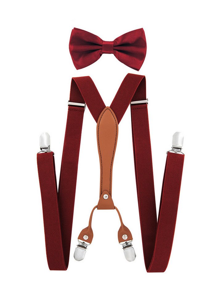 axy Hosenträger Herren Hosenträger mit Fliege Set 4 Stabile Clips X-Form (2-St., 2er Set) 2,5cm Breit verstellbar und elastisch, 120cm Lang von axy