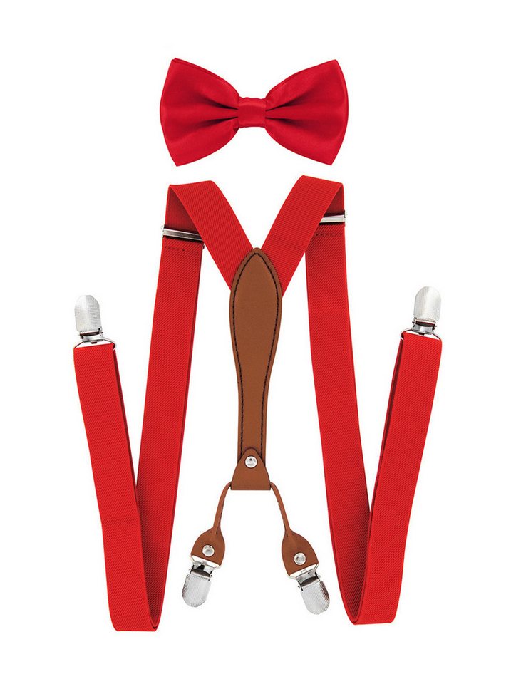axy Hosenträger Herren Hosenträger mit Fliege Set 4 Stabile Clips X-Form (2-St., 2er Set) 2,5cm Breit verstellbar und elastisch, 120cm Lang von axy