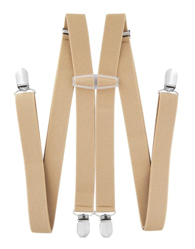 axy Hosenträger für Herren breit 2,5 cm in H-Form mit 4 Hosenträger Clips extra stark längenverstellbar (Beige) von axy