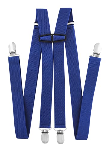 axy Hosenträger für Herren breit 2,5 cm in H-Form mit 4 Hosenträger Clips extra stark längenverstellbar (Blau) von axy