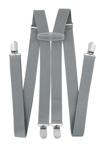 axy Hosenträger für Herren breit 2,5 cm in H-Form mit 4 Hosenträger Clips extra stark längenverstellbar (Grau) von axy