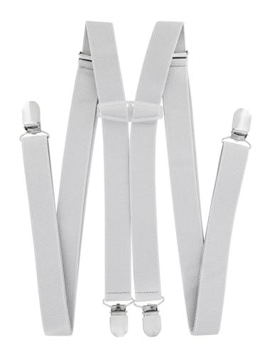 axy Hosenträger für Herren breit 2,5 cm in H-Form mit 4 Hosenträger Clips extra stark längenverstellbar (Lichtgrau) von axy