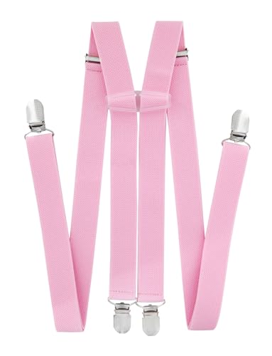 axy Hosenträger für Herren breit 2,5 cm in H-Form mit 4 Hosenträger Clips extra stark längenverstellbar (Rosa) von axy