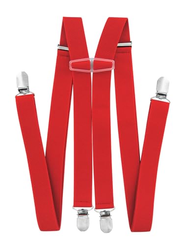 axy Hosenträger für Herren breit 2,5 cm in H-Form mit 4 Hosenträger Clips extra stark längenverstellbar (Rot) von axy
