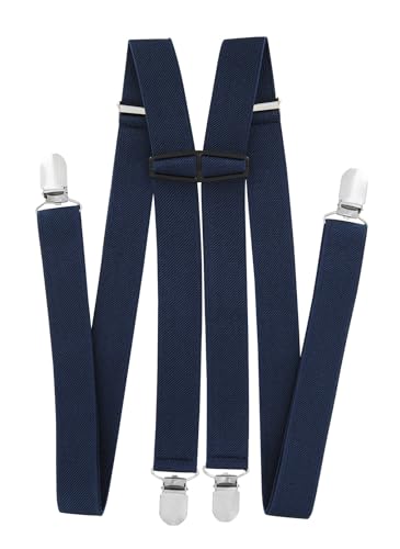 axy Hosenträger für Herren breit 2,5 cm in H-Form mit 4 Hosenträger Clips extra stark längenverstellbar (Schwarzblau) von axy