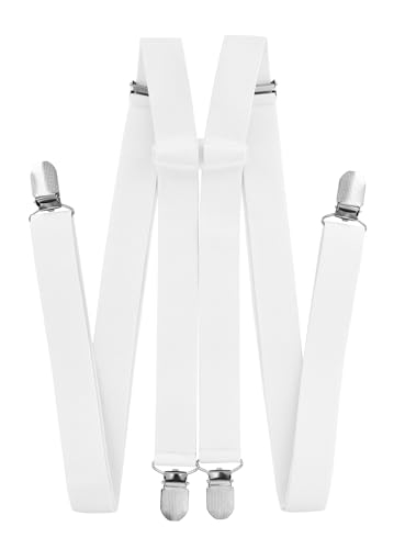 axy Hosenträger für Herren breit 2,5 cm in H-Form mit 4 Hosenträger Clips extra stark längenverstellbar (Weiss) von axy