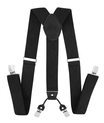 axy Hosenträger für Herren breit 3,5 cm in Y-Form mit 4 Hosenträger Clips extra stark längenverstellbar (Schwarz) von axy