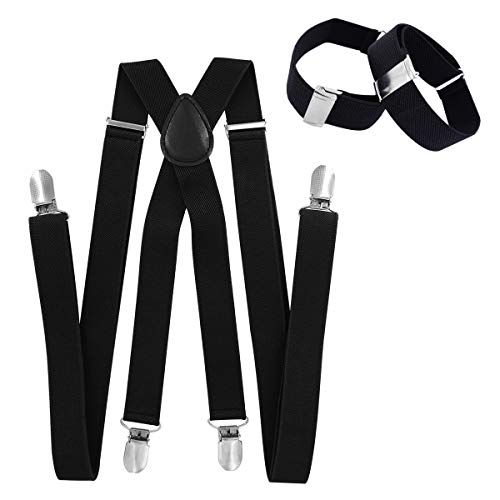 axy Hosenträger mit Ärmelhalter set für Herren - 4 Stabile Clips X-Form Breit 2,5 cmkombinierbar mit Fliege, Hülsenhalter Ärmelband Einstellbar und Elastisch (Schwarz) von axy