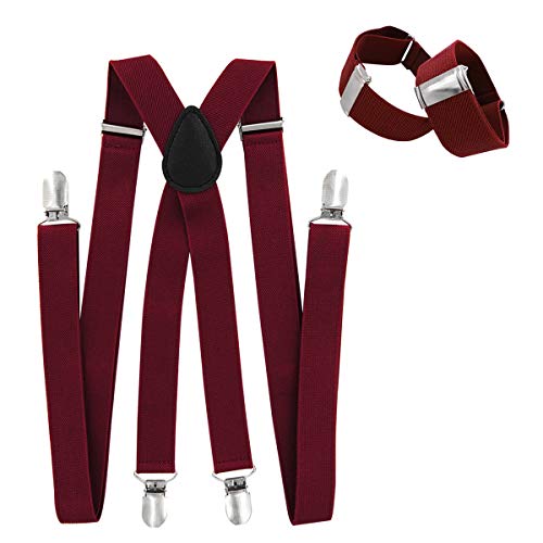 axy Hosenträger mit Ärmelhalter set für Herren - 4 Stabile Clips X-Form Breit 2,5 cmkombinierbar mit Fliege, Hülsenhalter Ärmelband Einstellbar und Elastisch (Weinrot) von axy