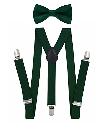 axy Kinder Jungen Hosenträger-Y Form 2,5cm breit mit Fliege - 3 Stabile Clips für Kinder 7-12 Jahre alt (Grün) von axy