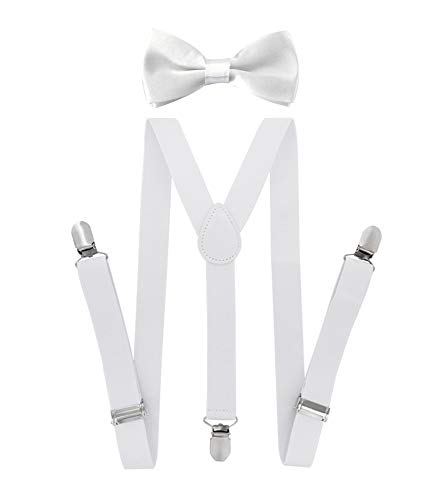 axy Jungen Hosenträger-Y Form 2,5cm breit mit Fliege - 3 Stabile Clips (Weiss) von axy